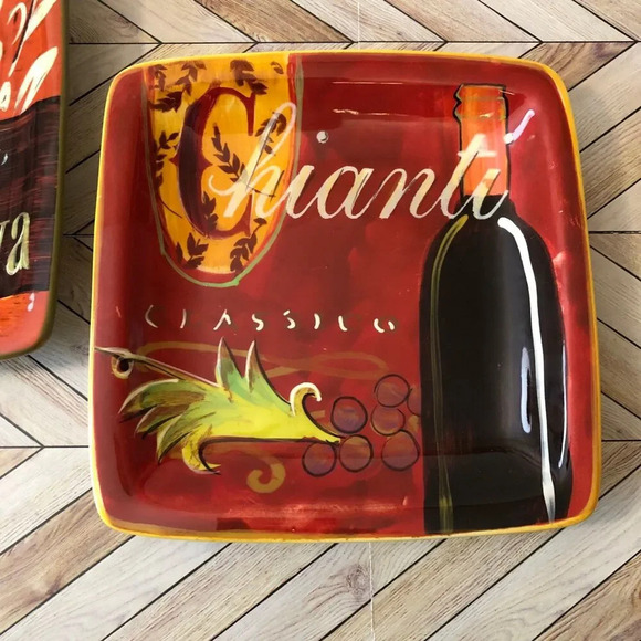 Vintage Pier 1 Imports Hand Painted Cucina Chianti Classico 6" Square Plates - Picture 2 of 6